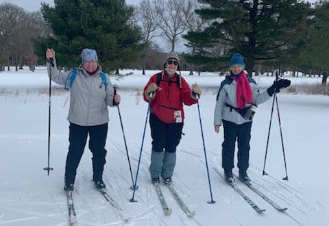 Group skiing in snowy landscape