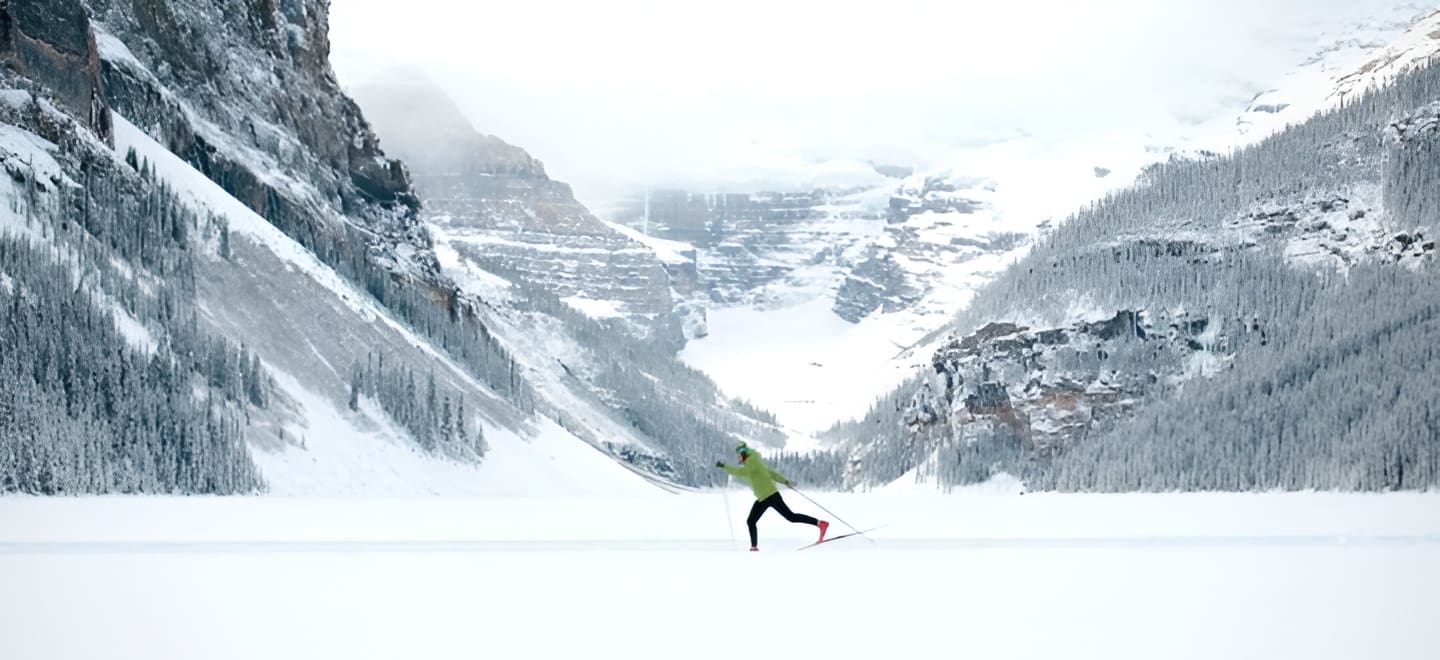 Winter sports in scenic mountain terrain